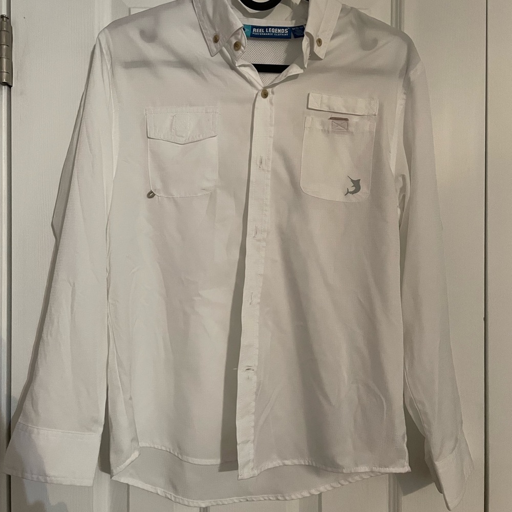 Reel legends white button up shirt